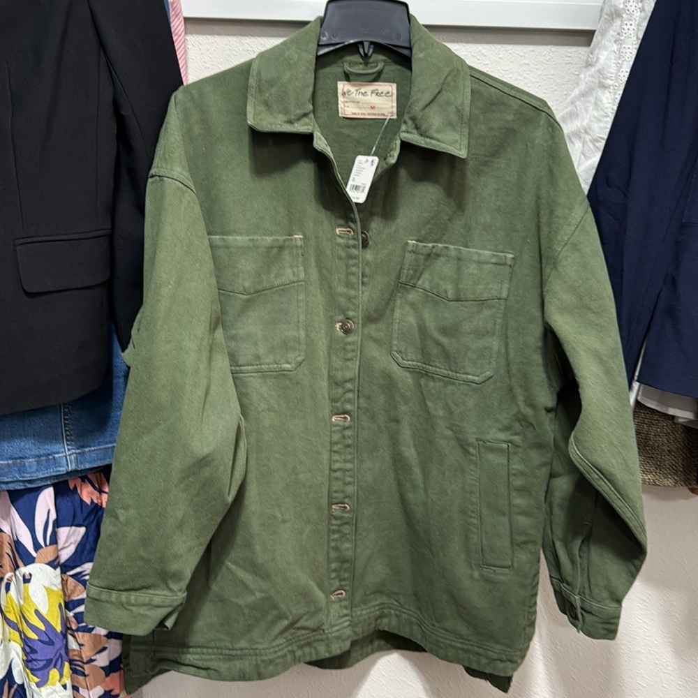 Free People Madison City Twill Jacket Olive Green Women's Casual Jacket - Picture 3 of 5